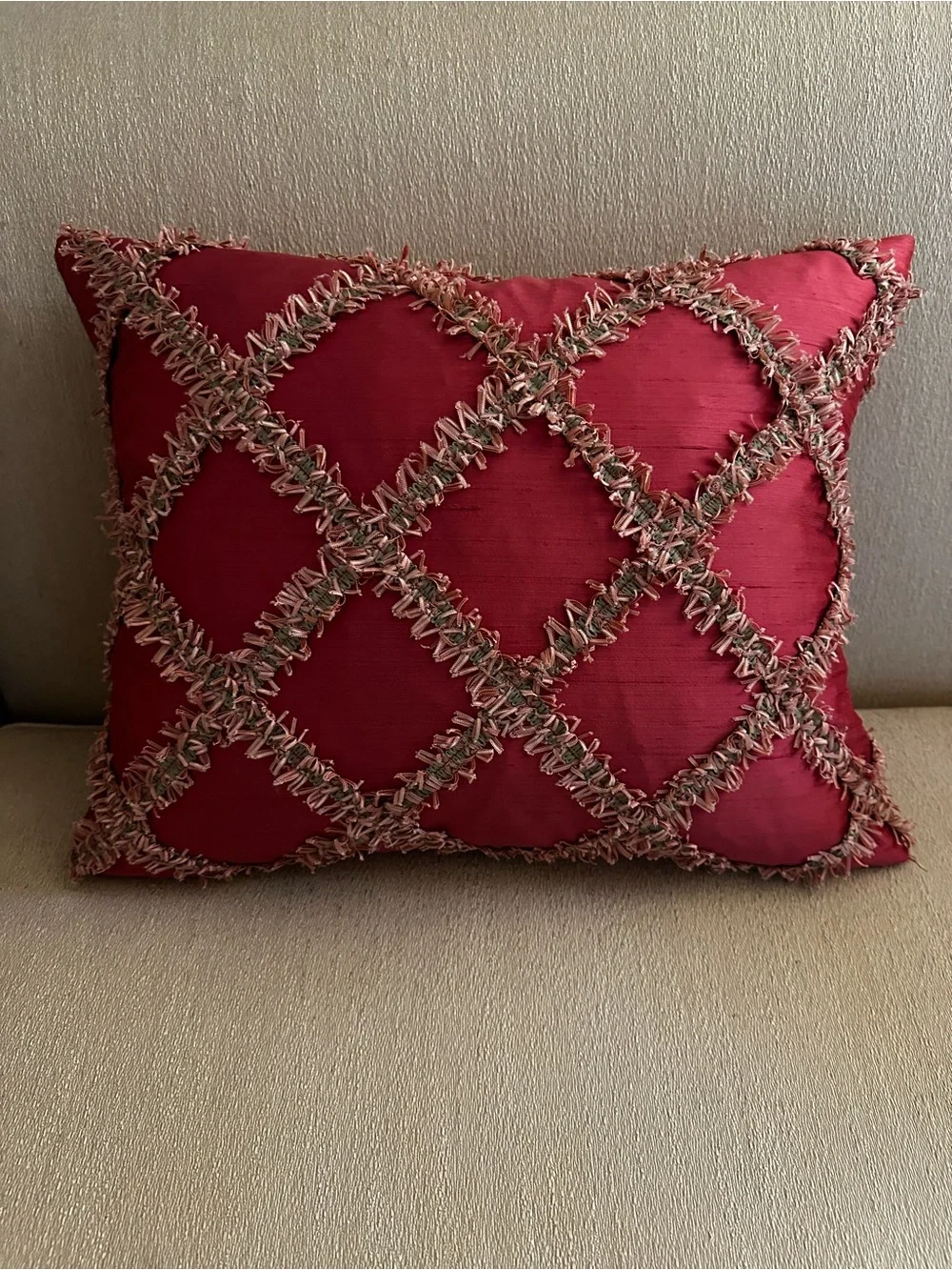 Raspberry Pink Silk Look Fringe Pillow 14x18 Feather Down Insert